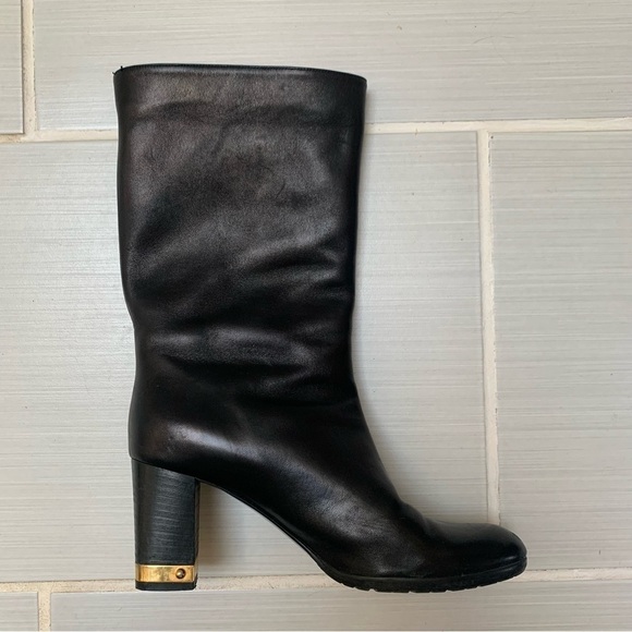 Dyva Black Gold Heeled High Leather Boots 38 - Picture 12 of 12